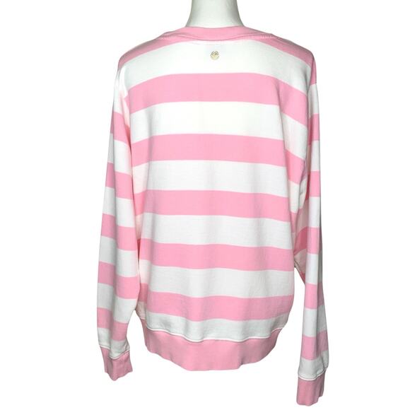 Lilly Pulitzer Ballad Pink and White Striped Sequin Palm Tree Crew Sweatshirt - Picture 4 of 9